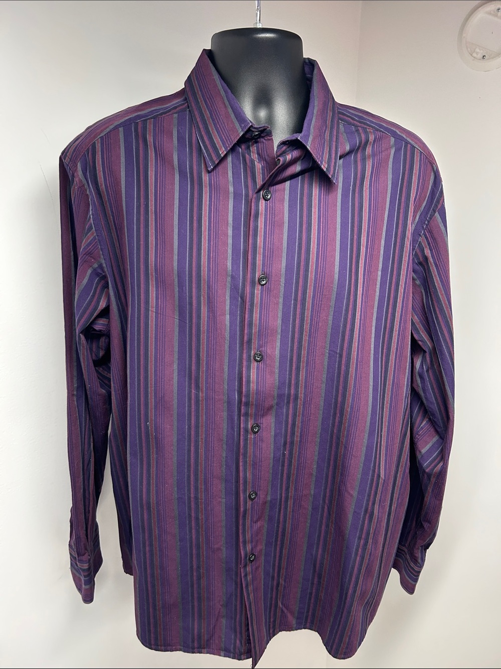 Claiborne Men XL Purple Vertical Stripe Button Down Long Sleeve Shirt Cotton
